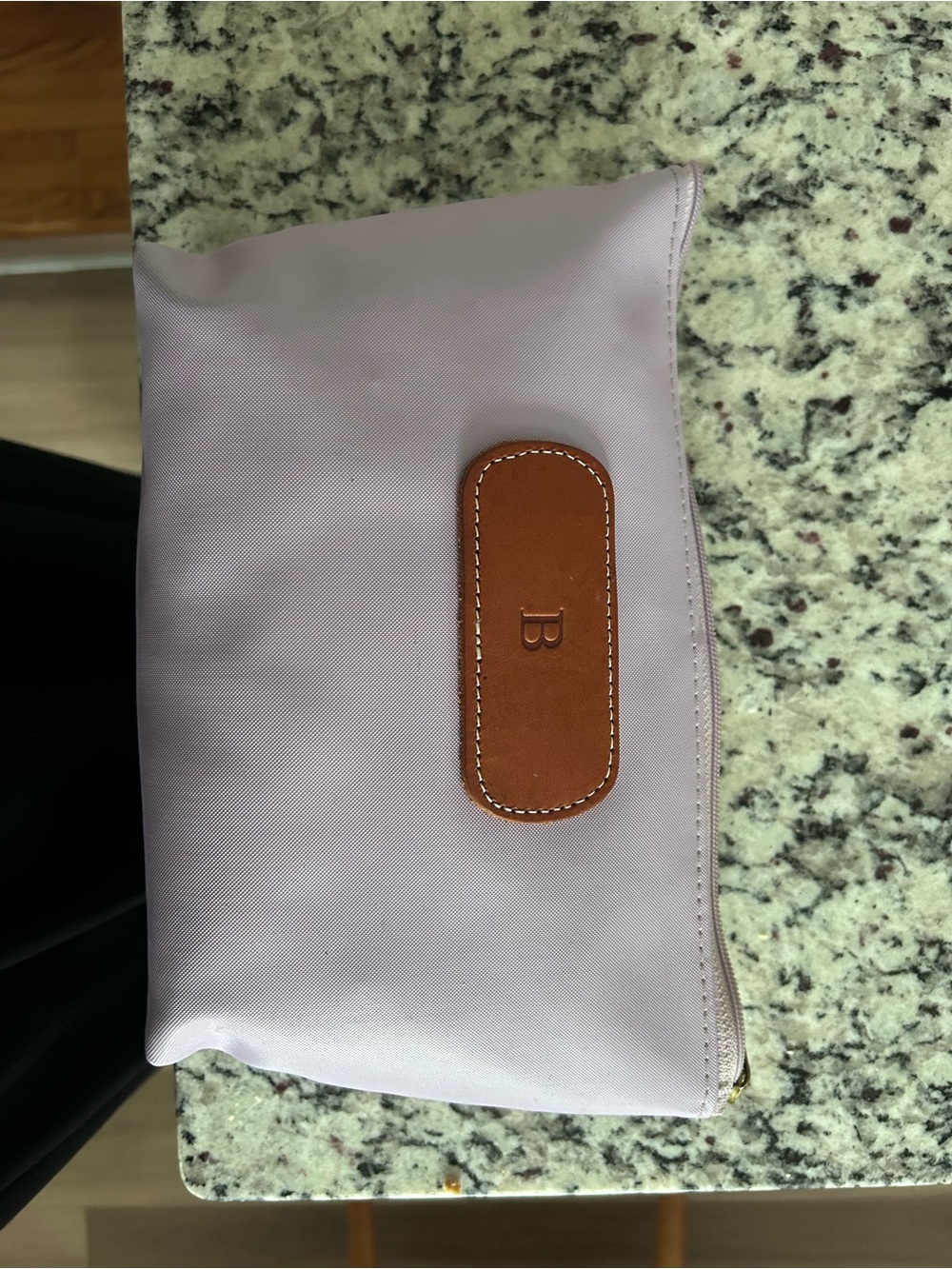 Jon Hart Design Lavender Cosmetic Pouch with Brown Leather Patch